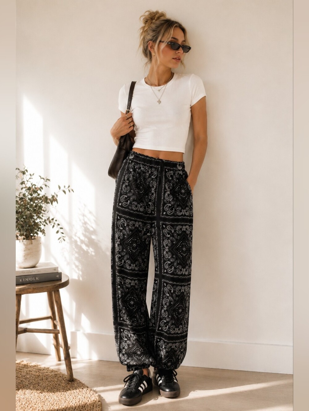 Missguided Bandana Print Balloon Pants Black Paisley Joggers S Whimsigoth Boho